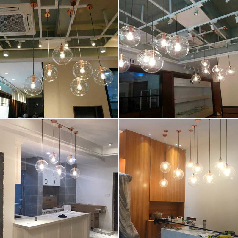 Transparent Glass Ball Suspension Light with Metallic Lamp Holder Modern Simplicity Single Light Hanging Pendant for Bedroom