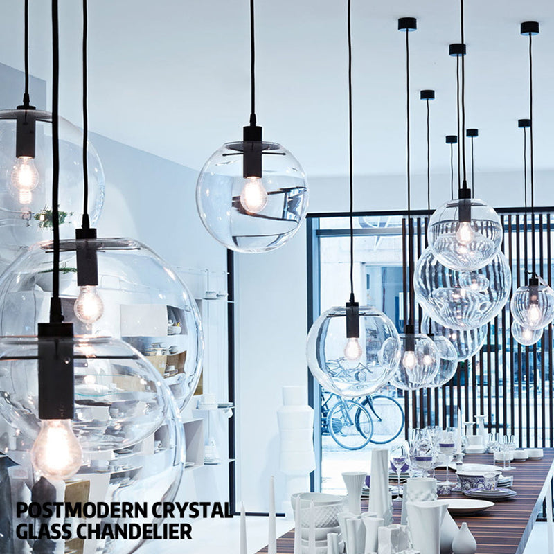 Transparent Glass Ball Suspension Light with Metallic Lamp Holder Modern Simplicity Single Light Hanging Pendant for Bedroom