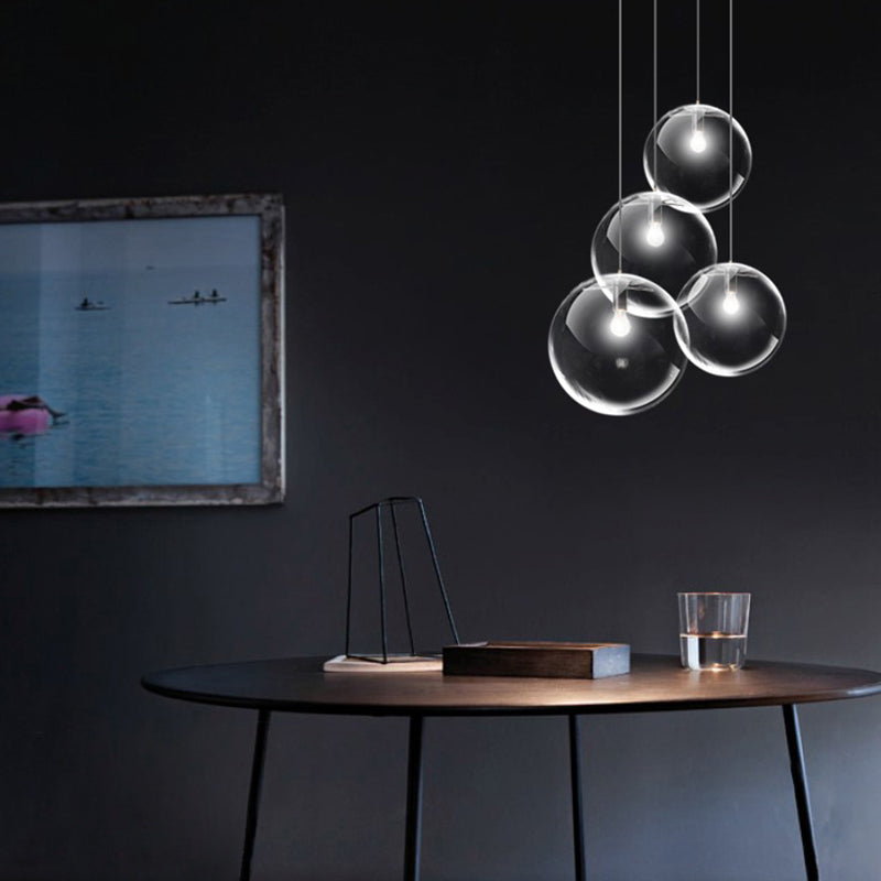 Transparent Glass Ball Suspension Light with Metallic Lamp Holder Modern Simplicity Single Light Hanging Pendant for Bedroom