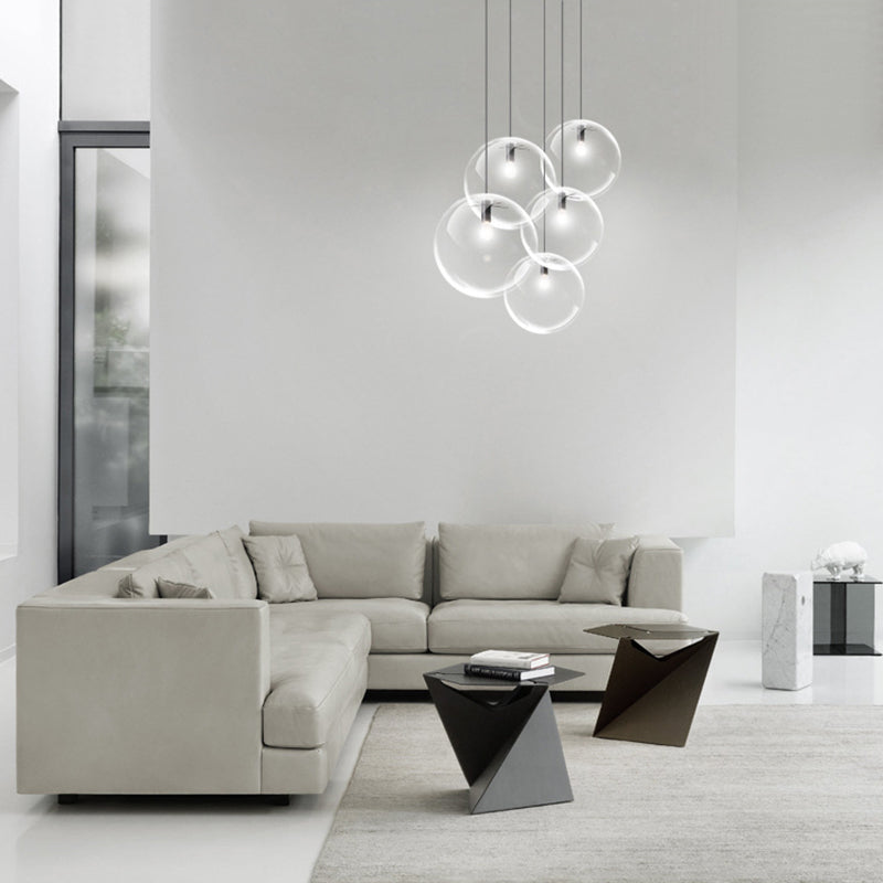Transparent Glass Ball Suspension Light with Metallic Lamp Holder Modern Simplicity Single Light Hanging Pendant for Bedroom