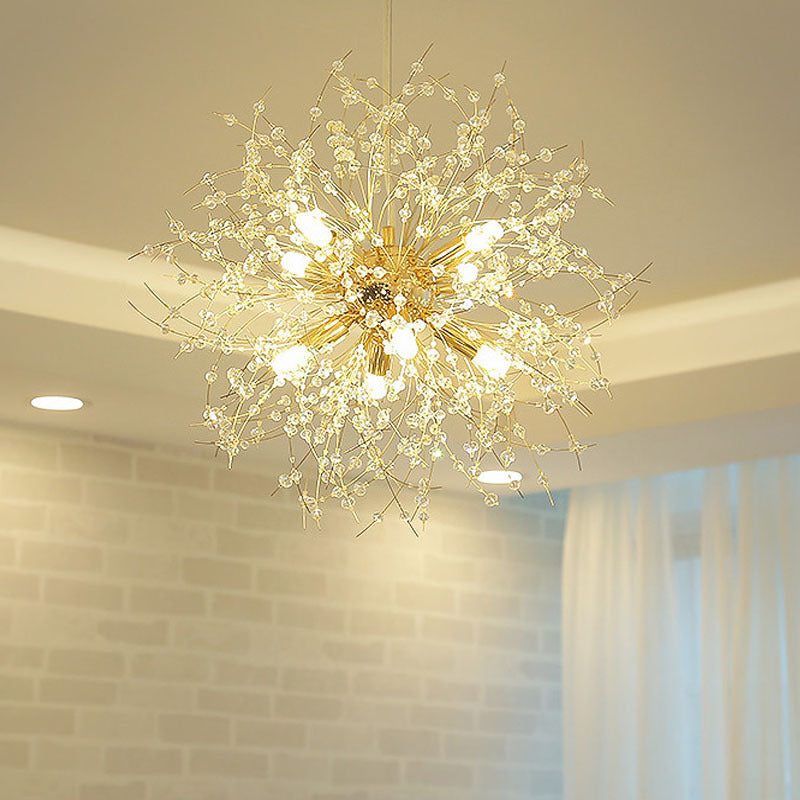 17,7 pollici largo dente di leone di cristallo appeso a 8 luci lampada in acciaio inossidabile in acciaio inossidabile per soggiorno camera da letto