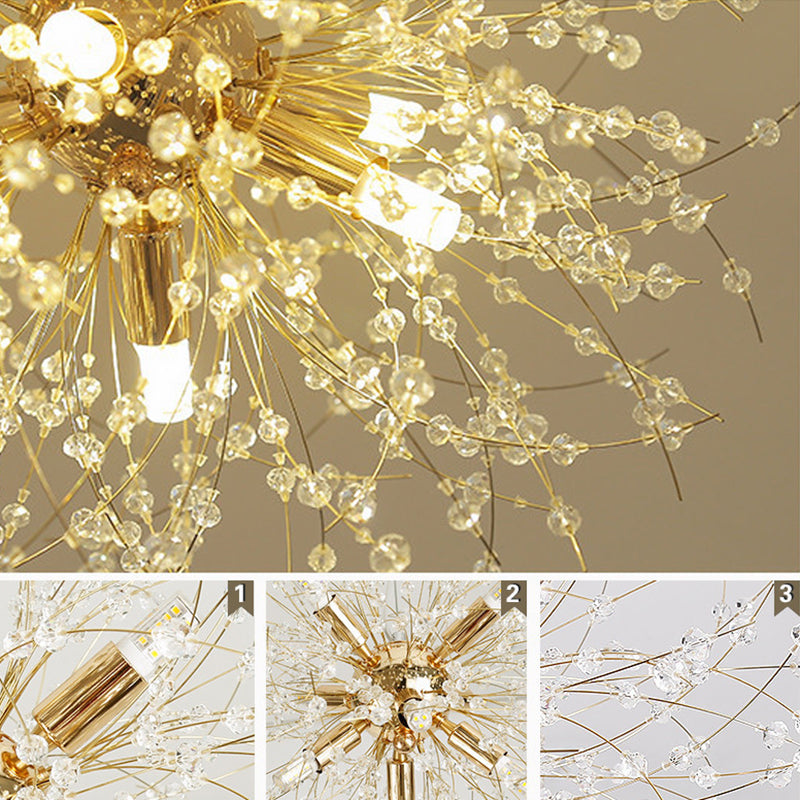 17,7 pollici largo dente di leone di cristallo appeso a 8 luci lampada in acciaio inossidabile in acciaio inossidabile per soggiorno camera da letto