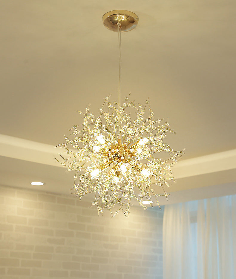 17,7 pollici largo dente di leone di cristallo appeso a 8 luci lampada in acciaio inossidabile in acciaio inossidabile per soggiorno camera da letto