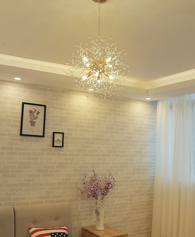 17,7 pollici largo dente di leone di cristallo appeso a 8 luci lampada in acciaio inossidabile in acciaio inossidabile per soggiorno camera da letto