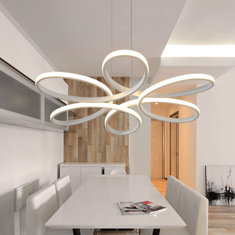 Flower Metal Hanging Light Fixture Minimalist Style LED White Chandelier Light Fixture