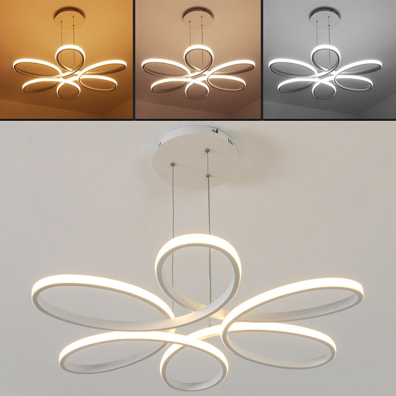 Flower Metal Hanging Light Fixture Minimalist Style LED White Chandelier Light Fixture