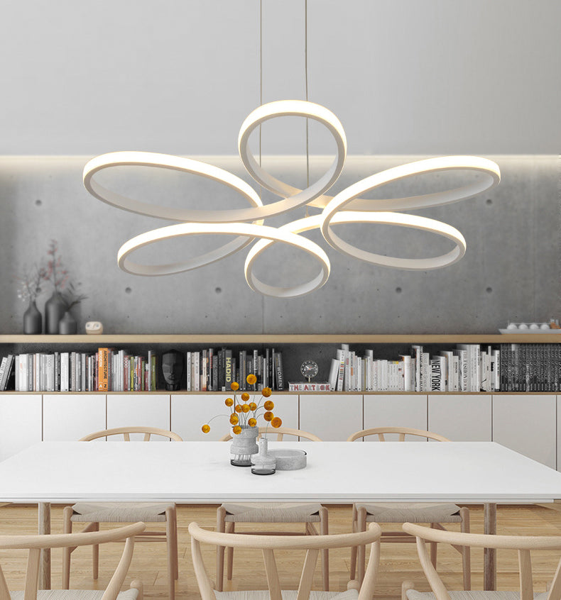 Flower Metal Hanging Light Fixture Minimalist Style LED White Chandelier Light Fixture