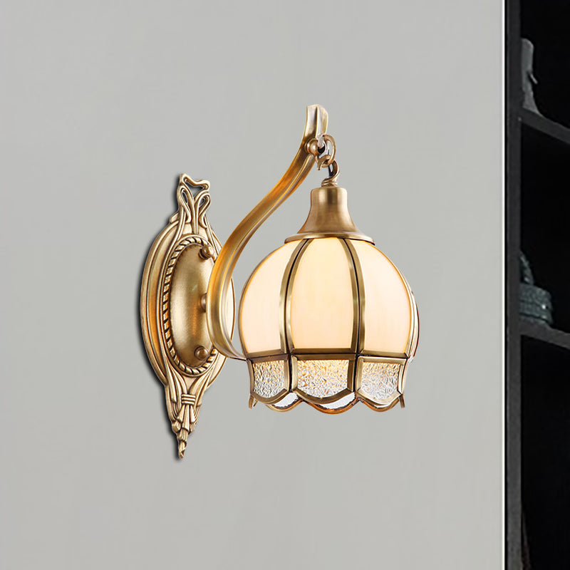 Metal Floral Sconce Light Traditionalism 1/2 Heads Dining Room Wall Lighting Fixture in Brass