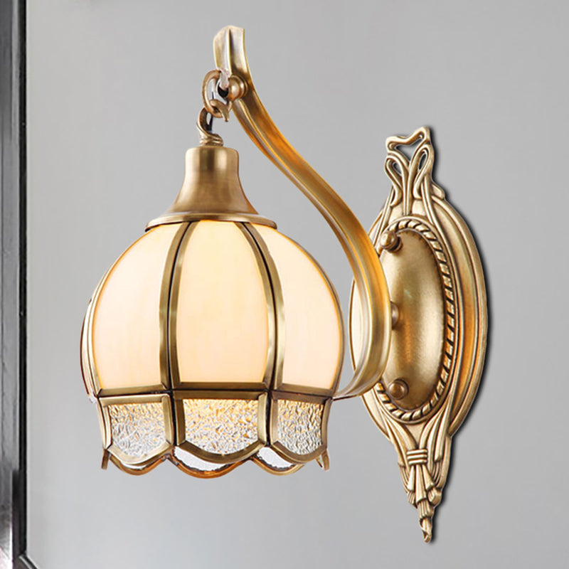 Metal Floral Sconce Light Traditionalism 1/2 Heads Dining Room Wall Lighting Fixture in Brass