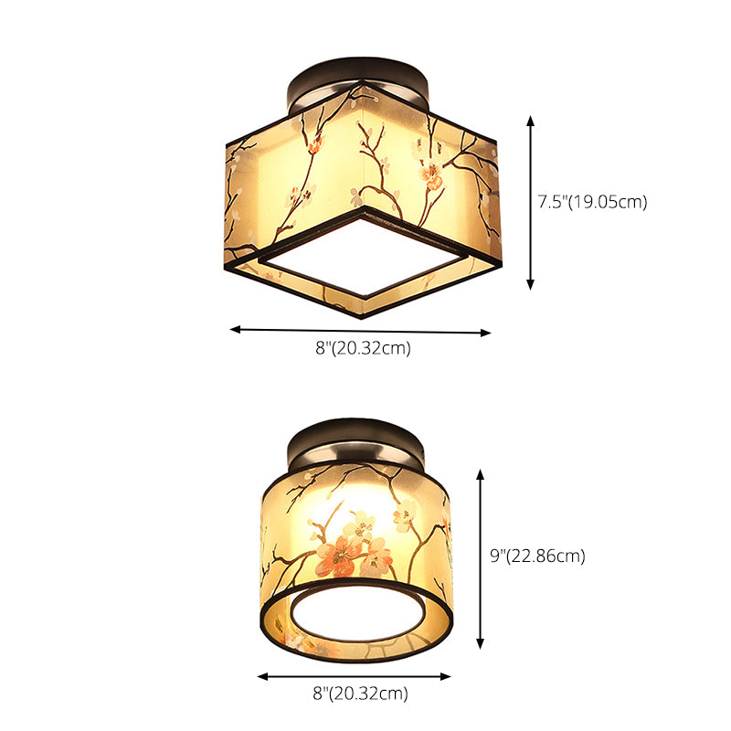 Black 1 Light Ceiling Lighting Chinese Style Fabric Design Semi Flush Mount Lighting for Living Room