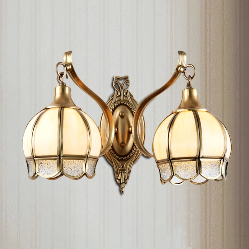 Metal Floral Sconce Light Traditionalism 1/2 Heads Dining Room Wall Lighting Fixture in Brass