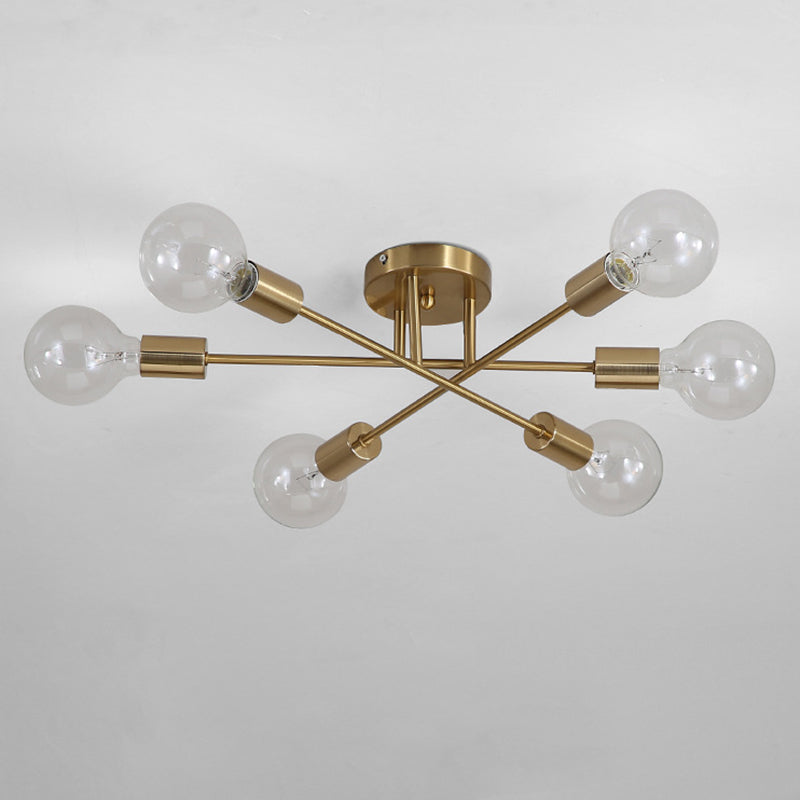 27.5 Inches Wide Bare Bulb Ceiling Lighting Fixture 6-Lights Industrial Style Simplicity Metal Semi Flush Mount Lamp