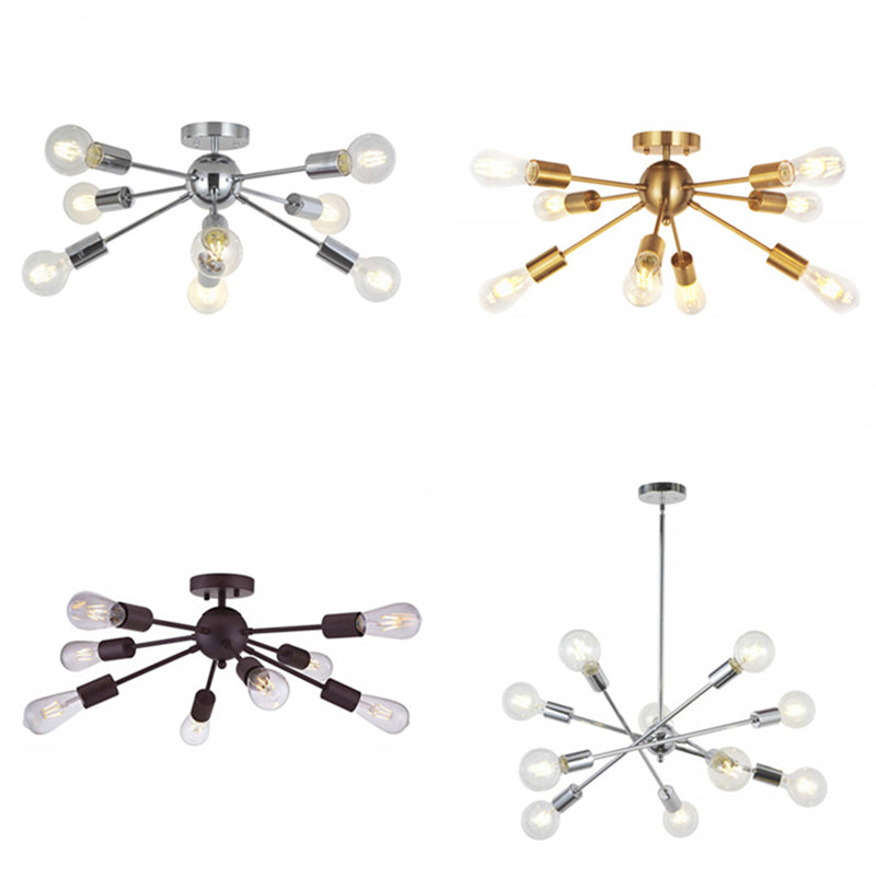 8 Light Ceiling Lighting Retro Iron Sputnik Design Semi Flush Mount Lighting for Living Room