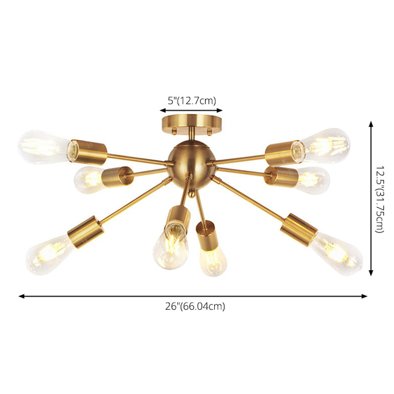 8 Light Ceiling Lighting Retro Iron Sputnik Design Semi Flush Mount Lighting for Living Room