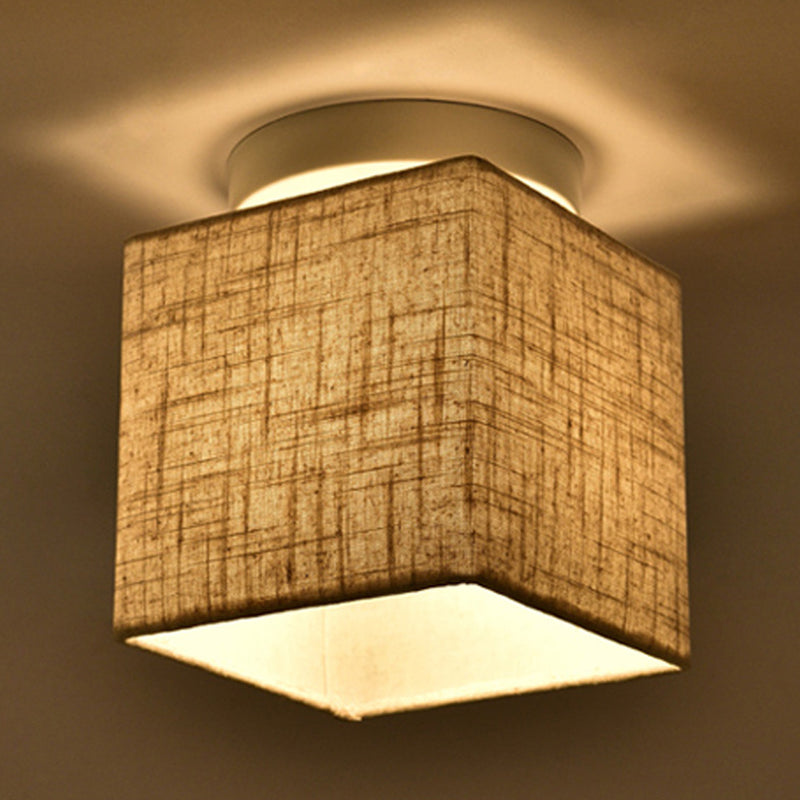 Modern Minimalist Fabric Ceiling Flush Mount Light Square Shape Semi Flush Mount Lighting for Bedroom
