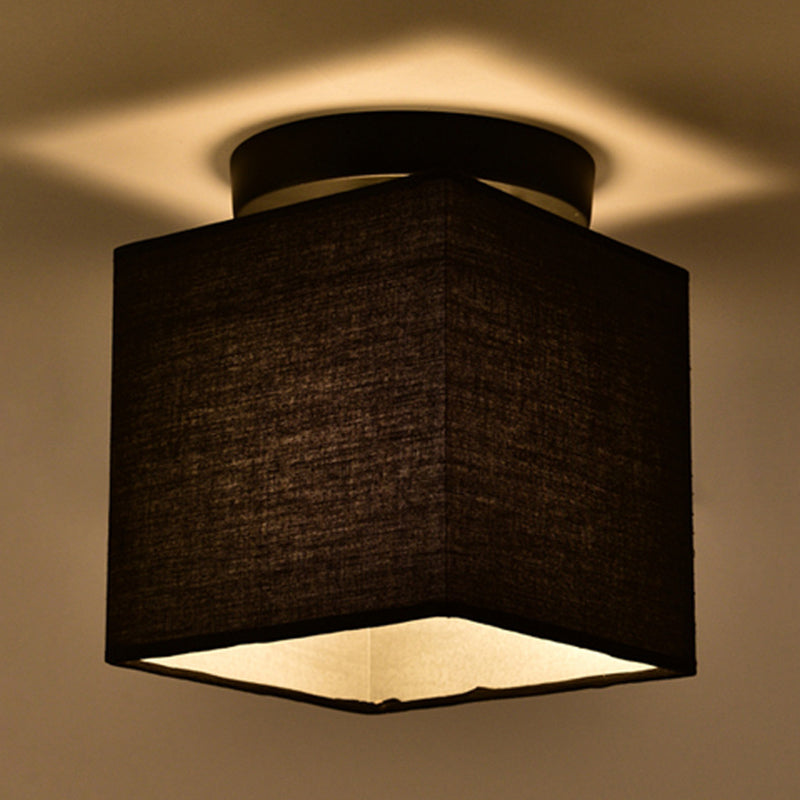 Modern Minimalist Fabric Ceiling Flush Mount Light Square Shape Semi Flush Mount Lighting for Bedroom