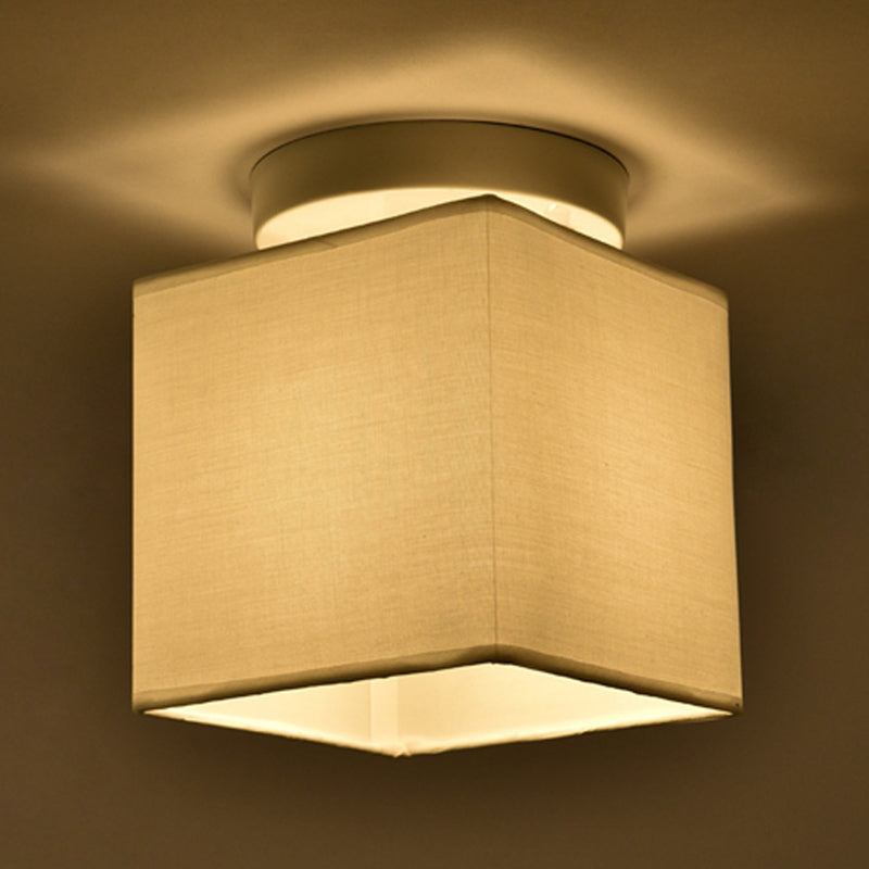 Modern Minimalist Fabric Ceiling Flush Mount Light Square Shape Semi Flush Mount Lighting for Bedroom