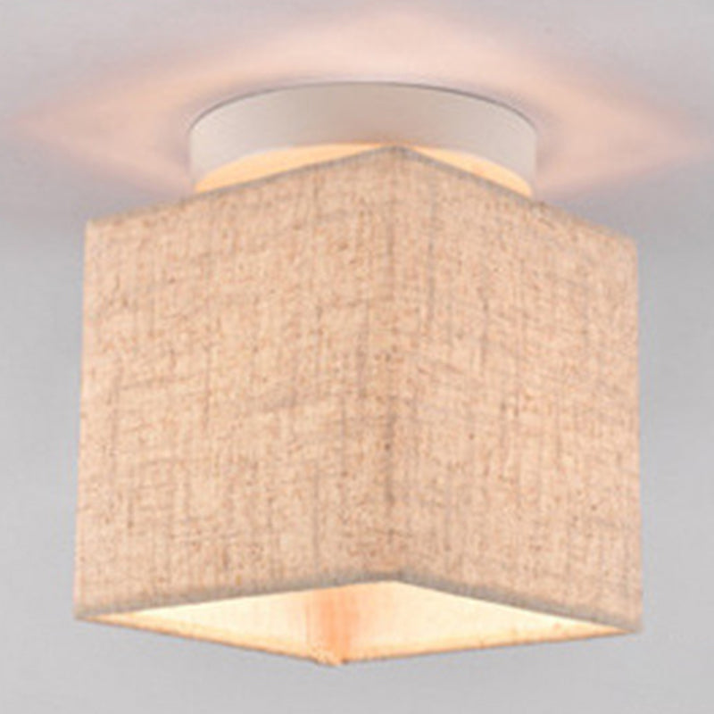 Modern Minimalist Fabric Ceiling Flush Mount Light Square Shape Semi Flush Mount Lighting for Bedroom