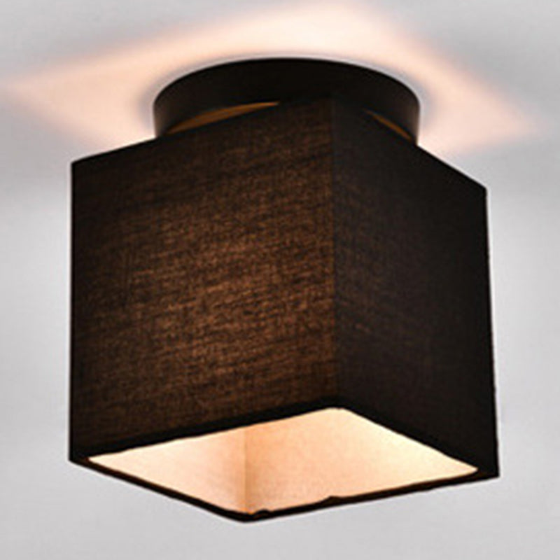 Modern Minimalist Fabric Ceiling Flush Mount Light Square Shape Semi Flush Mount Lighting for Bedroom