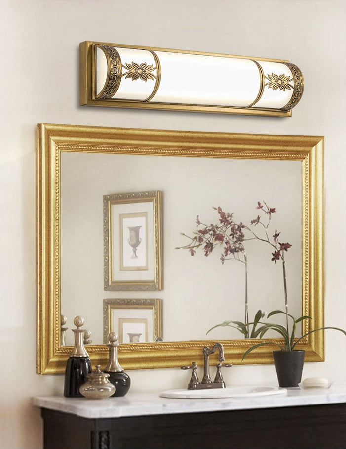Traditional Linear Wall Mounted Lamps Milky Glass Wall Mount Light Fixture for Bathroom