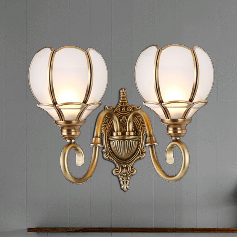 Traditional Flower Sconce Light Fixture 1/2-Bulb Metal Wall Lamp in Brass for Bedroom