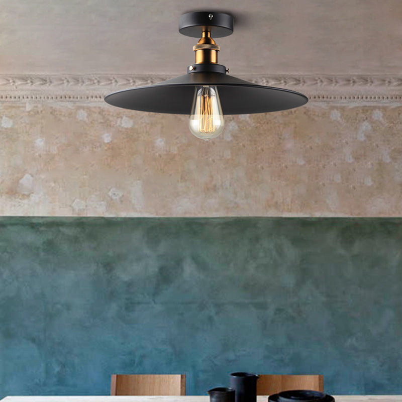 Lámpara de techo semiempotrada, lámpara de techo de montaje semiempotrado de metal con cono retro en negro