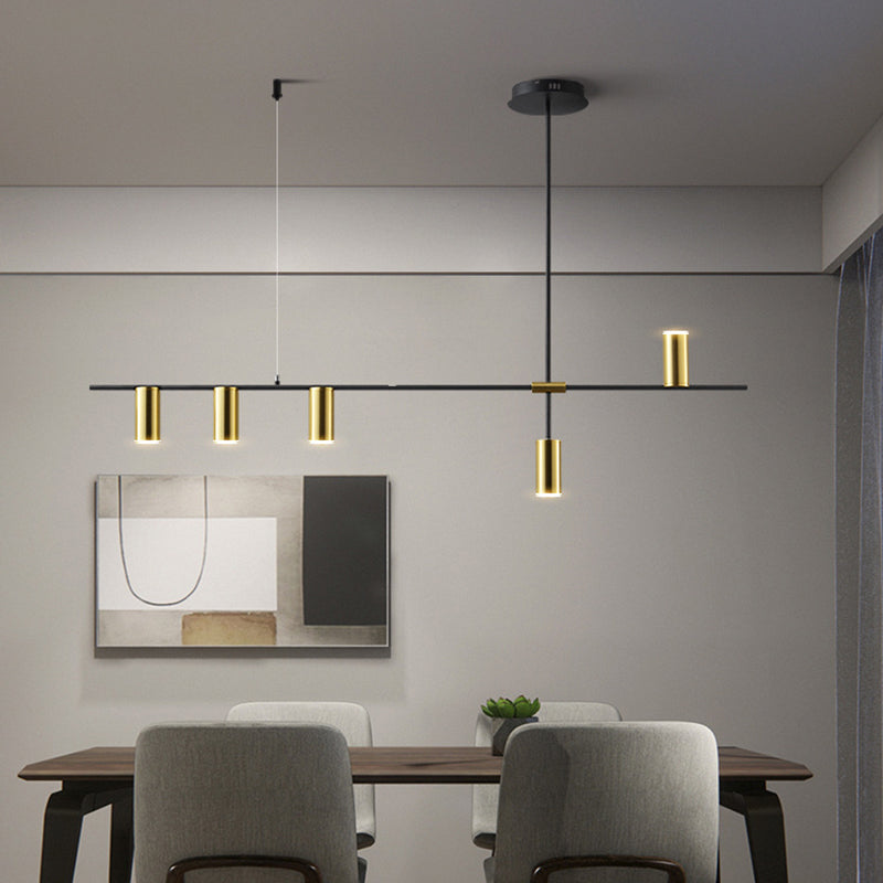 Dinning Room Island Lighting Fixture Modern Chandelier Light Fixture with Linear Metal Shade