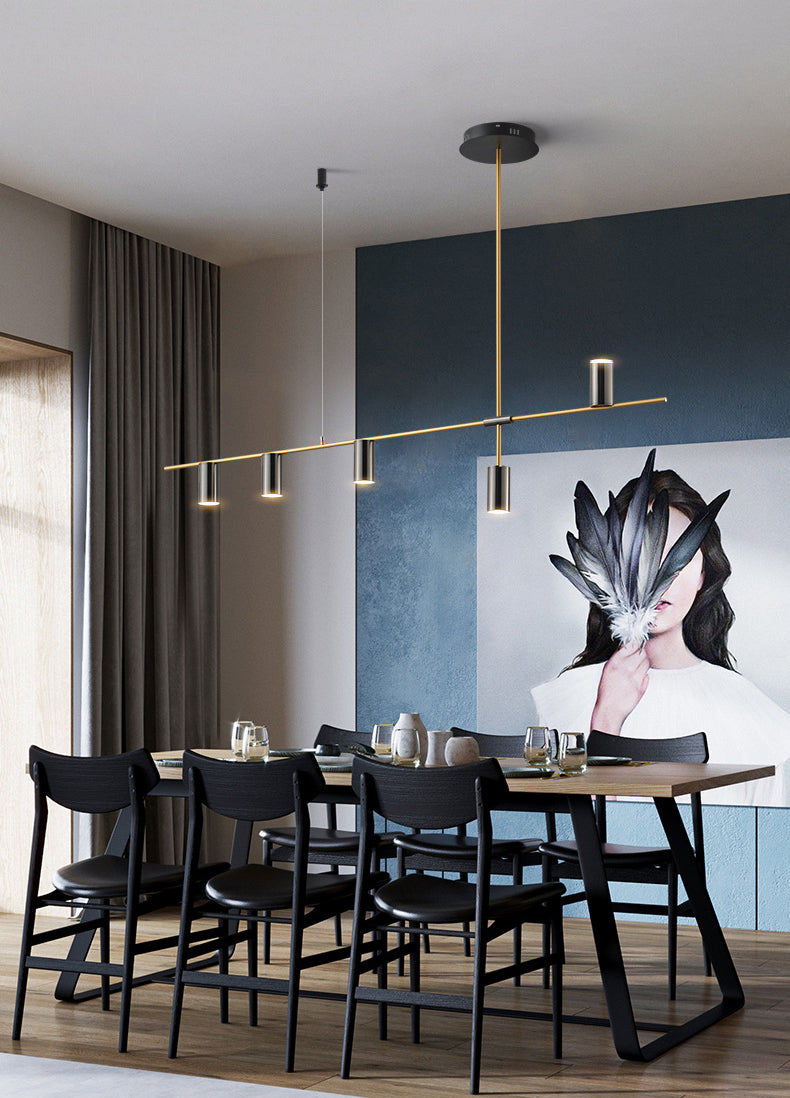 Dinning Room Island Lighting Fixture Modern Chandelier Light Fixture with Linear Metal Shade