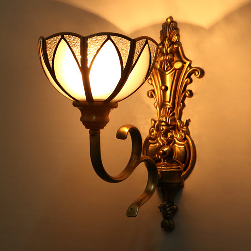 Bowl Hallway Wall Lamp Traditional Metal 1/2 Heads Brass Wall Mounted Light with White Glass Shade