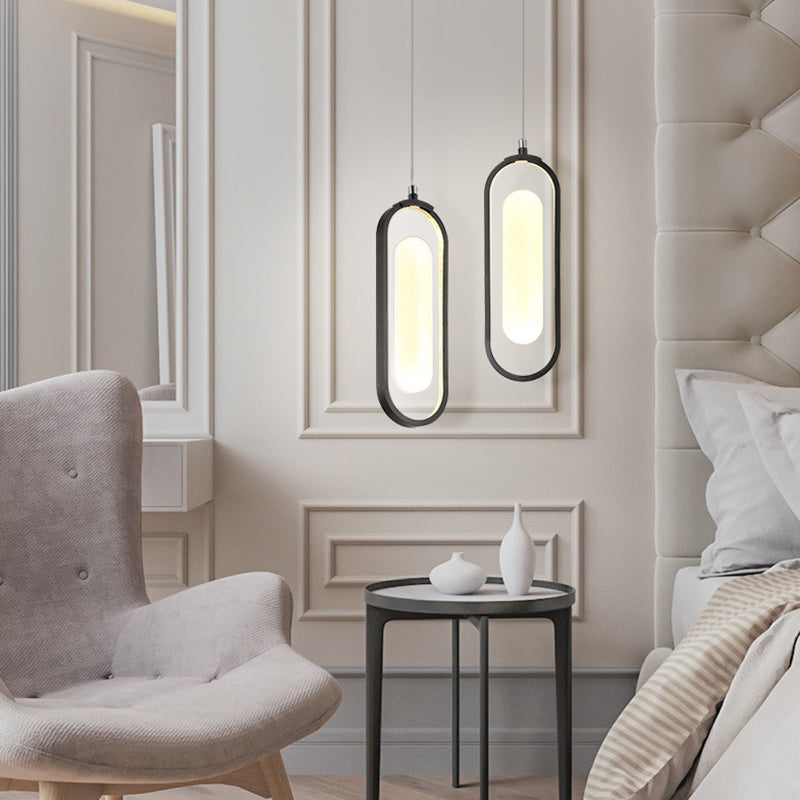 Simplicidad Péndulo oblongo Ligera acrílica La lámpara colgante de acrílico LED en negro