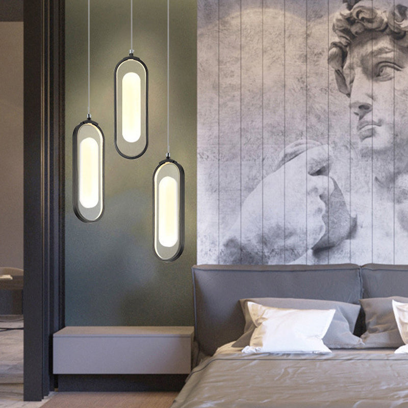Simplicidad Péndulo oblongo Ligera acrílica La lámpara colgante de acrílico LED en negro