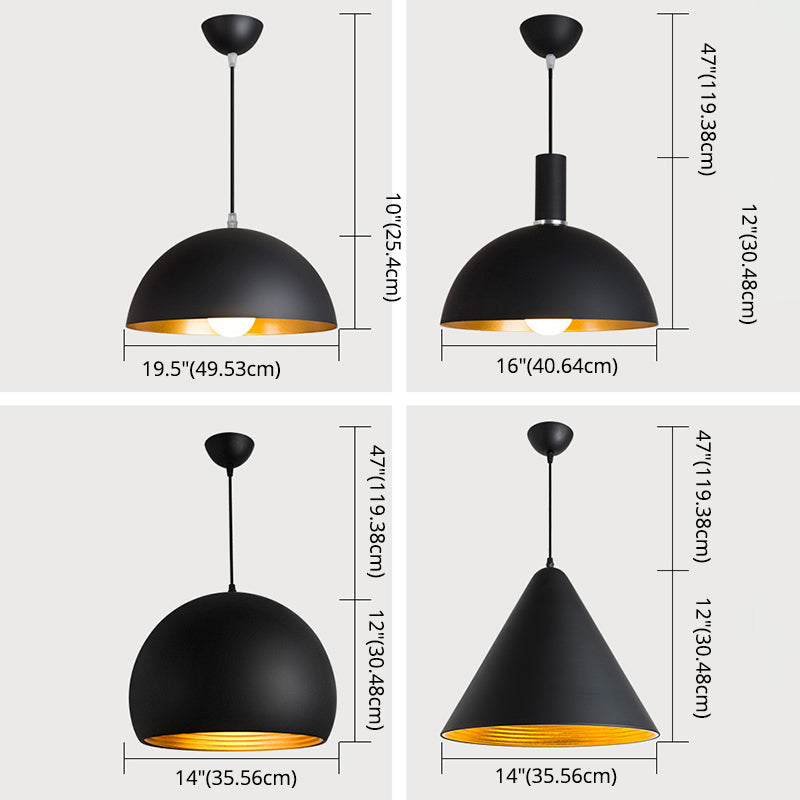 Black and Gold Inner Geometric Pendant Industrial Retro Metal 1-Light Bistro Hanging Light