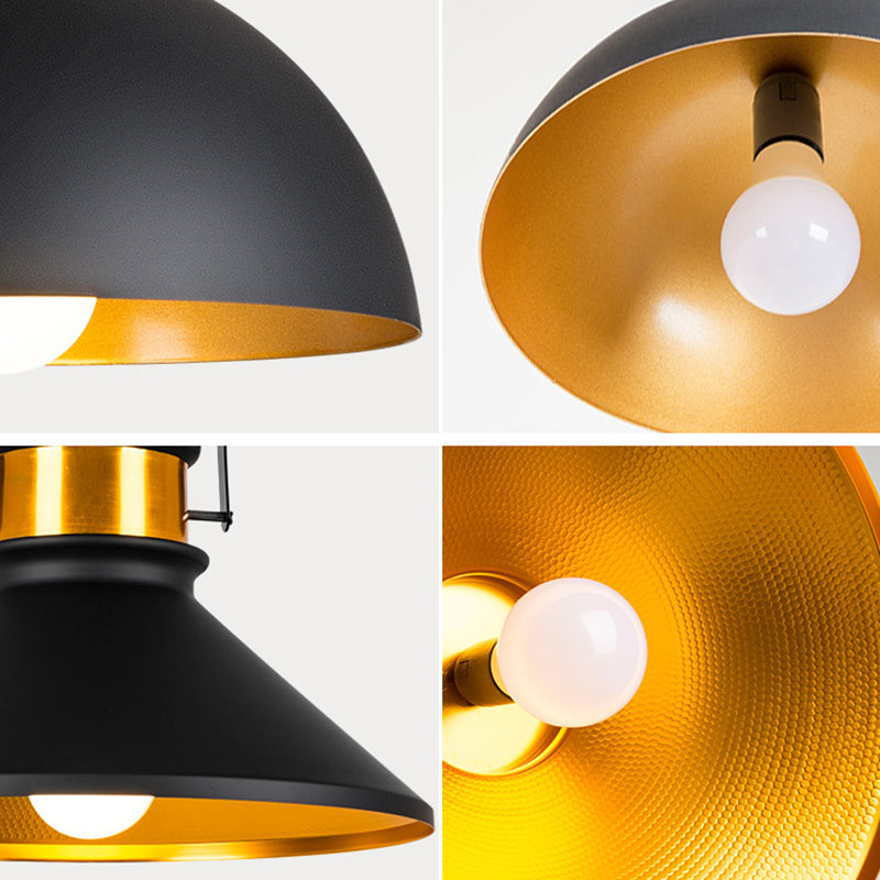 Black and Gold Inner Geometric Pendant Industrial Retro Metal 1-Light Bistro Hanging Light