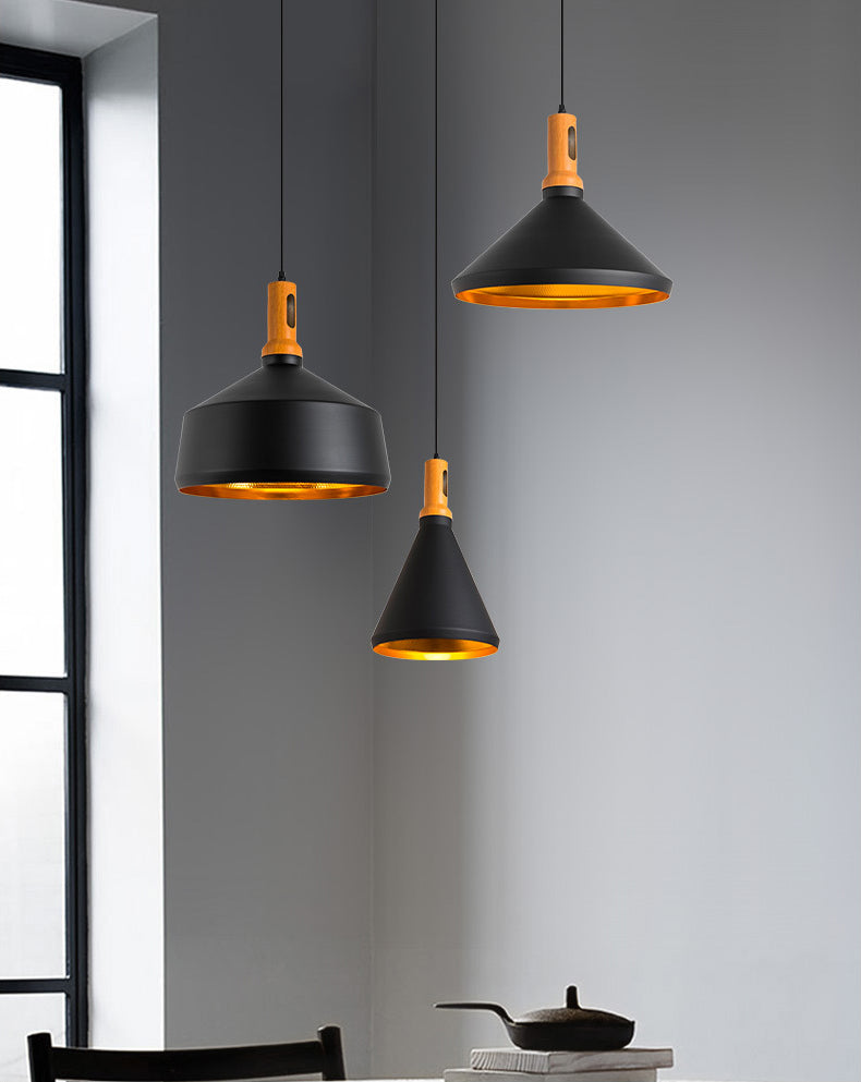 Black and Gold Inner Geometric Pendant Industrial Retro Metal 1-Light Bistro Hanging Light