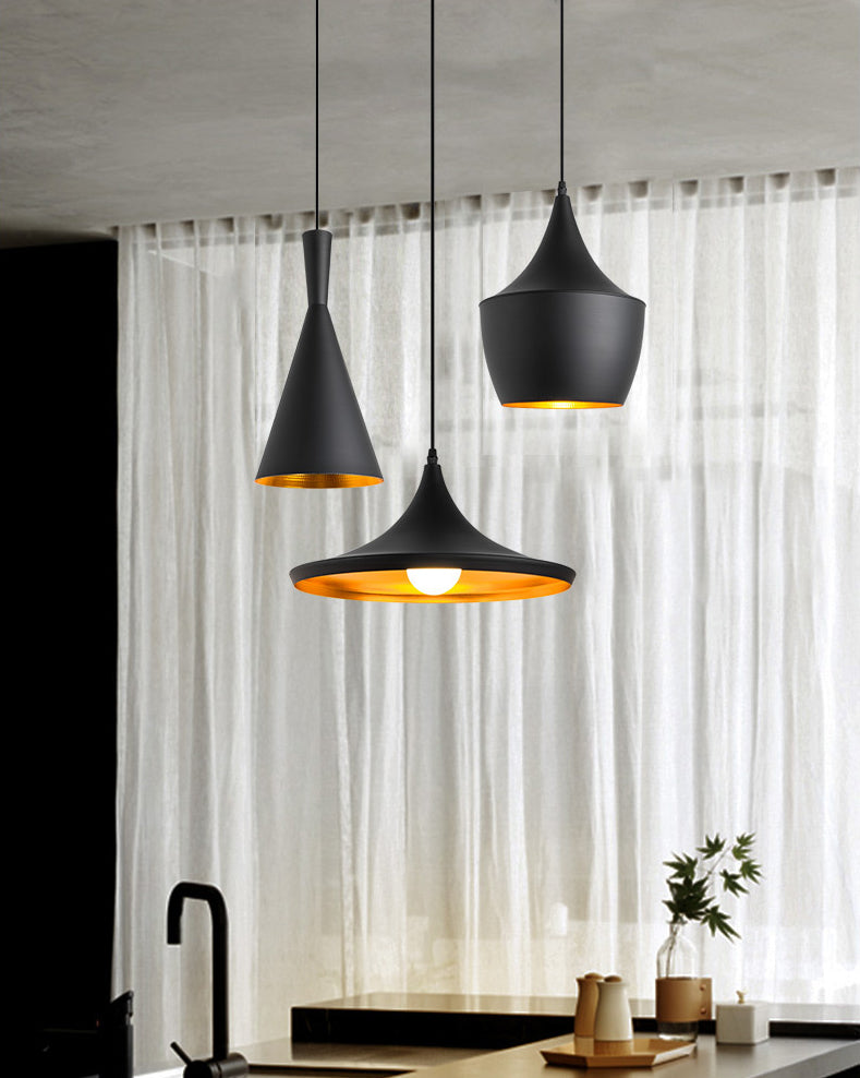 Black and Gold Inner Geometric Pendant Industrial Retro Metal 1-Light Bistro Hanging Light