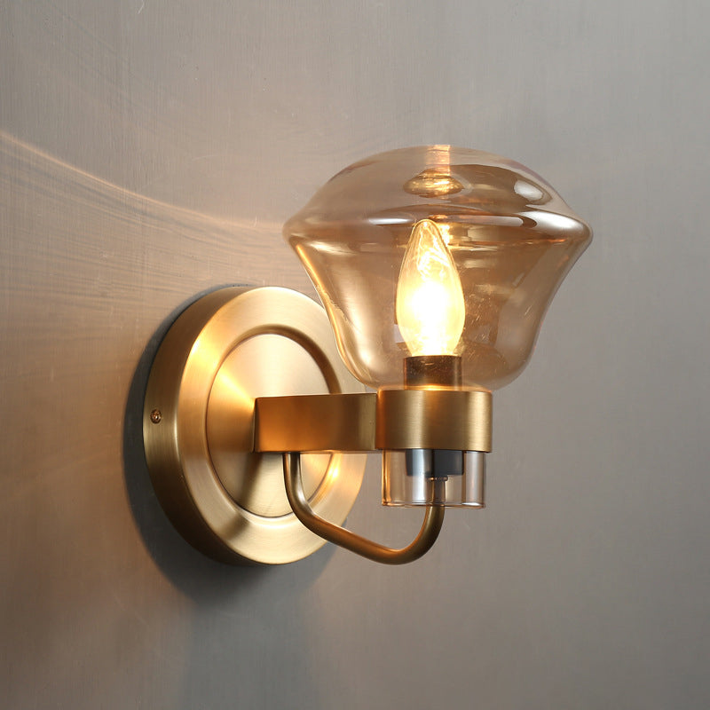 Bell Wall Sconce Retro Style Smoke Gray/Amber Glass 1 Bulb Brass Wall Mounted Light Fixture