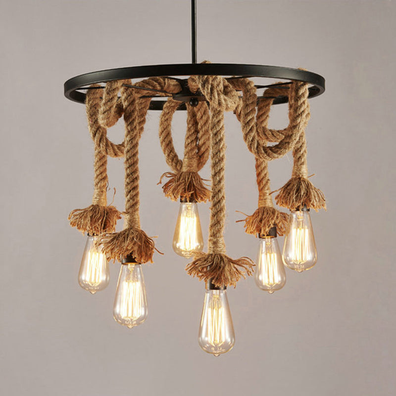 Lámpara de araña colgante negro de estilo retro de la rueda de la cuerda del lámpara de iluminación de la lámpara