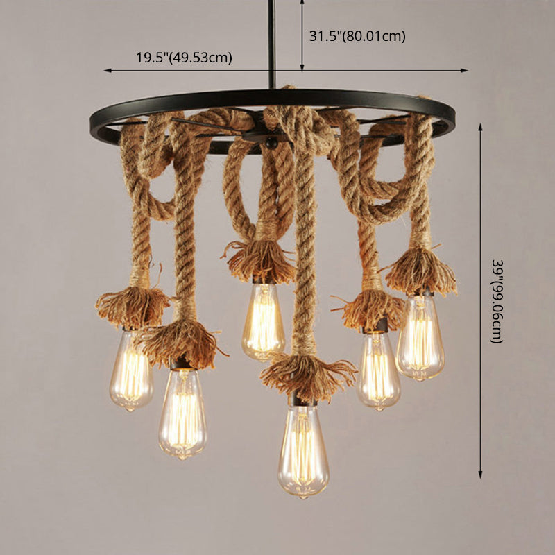 Lámpara de araña colgante negro de estilo retro de la rueda de la cuerda del lámpara de iluminación de la lámpara