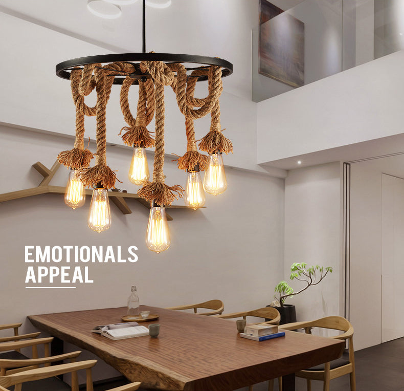 Lámpara de araña colgante negro de estilo retro de la rueda de la cuerda del lámpara de iluminación de la lámpara