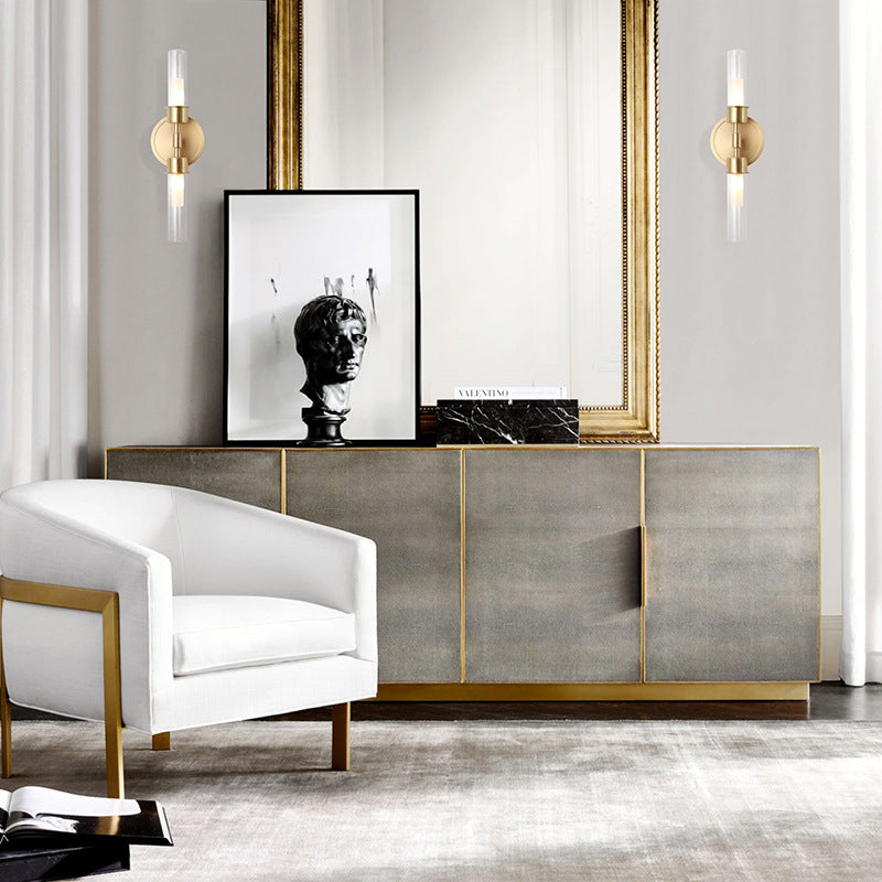 Modern Double Cylinder Wall Mount Light Clear Glass 2 Lights Brass Finish Wall Sconce