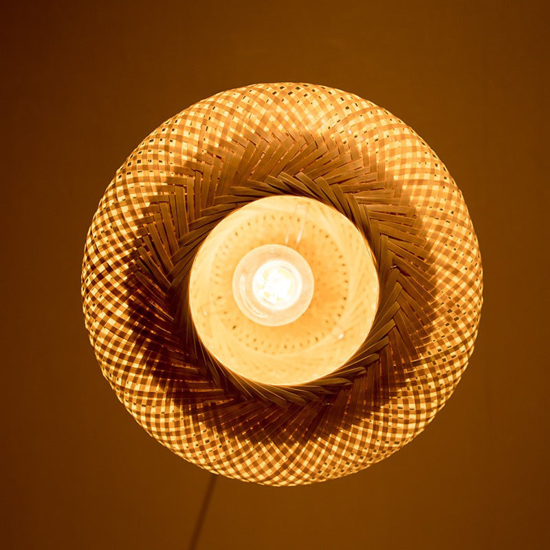 Modernismo 1 Bulbo de iluminación colgante de madera Donut/sombrero lámpara colgante con sombra de bambú
