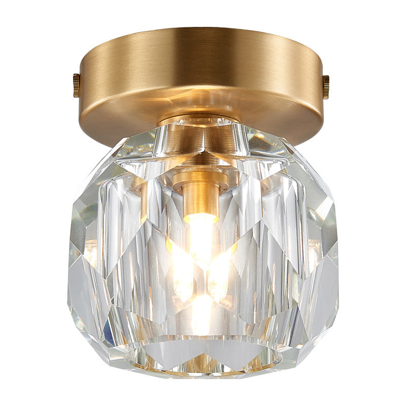 4.3 Inches Wide Crystal Ball Mini Ceiling Light Brass Ceiling Plate Flush-mount Lamp for Hallway Aisle
