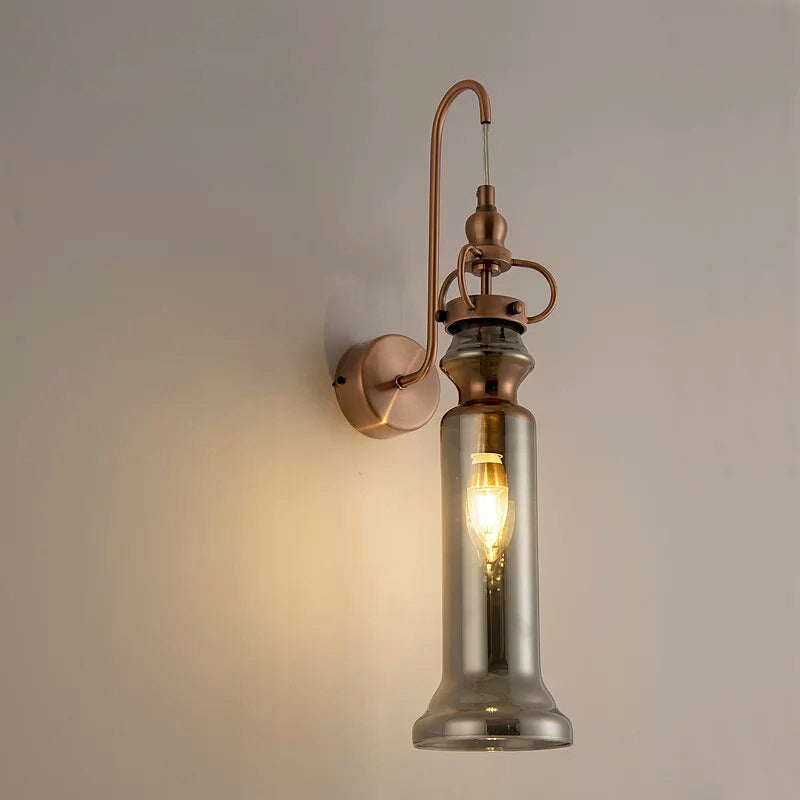 Smoke grijs/barnsteen glazen buiswand sconce eigentijdse 2-licht koperen afwerking wandlamp met zwanenhals arm