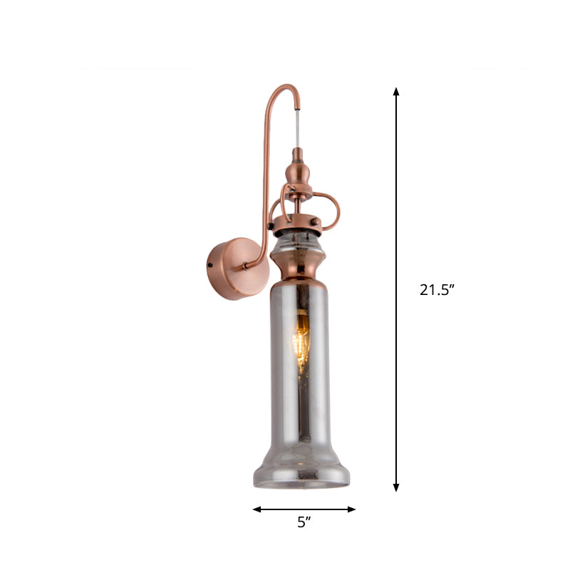 Smoke grijs/barnsteen glazen buiswand sconce eigentijdse 2-licht koperen afwerking wandlamp met zwanenhals arm