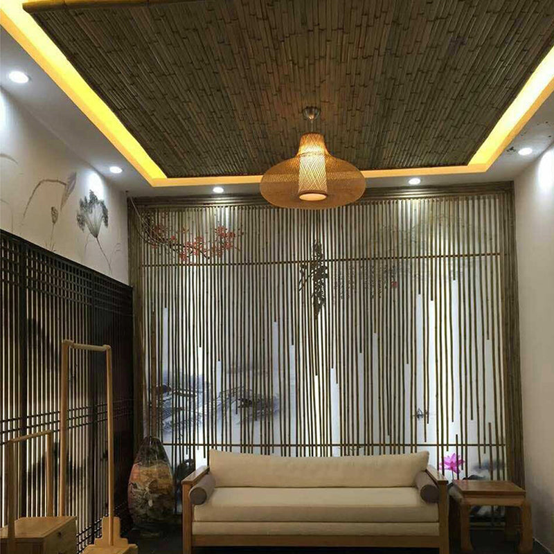 Weave Suspension Pendant Contemporary Bamboo 1 Bulb Wood Hanging Light Kit, 16"/19.5" Wide