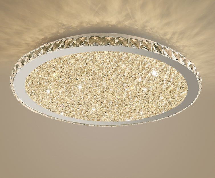 Modern Minimalist Crystal Flush Mount Ceiling Lamp Round Shape LED Flush Mount Lighting for Bedroom