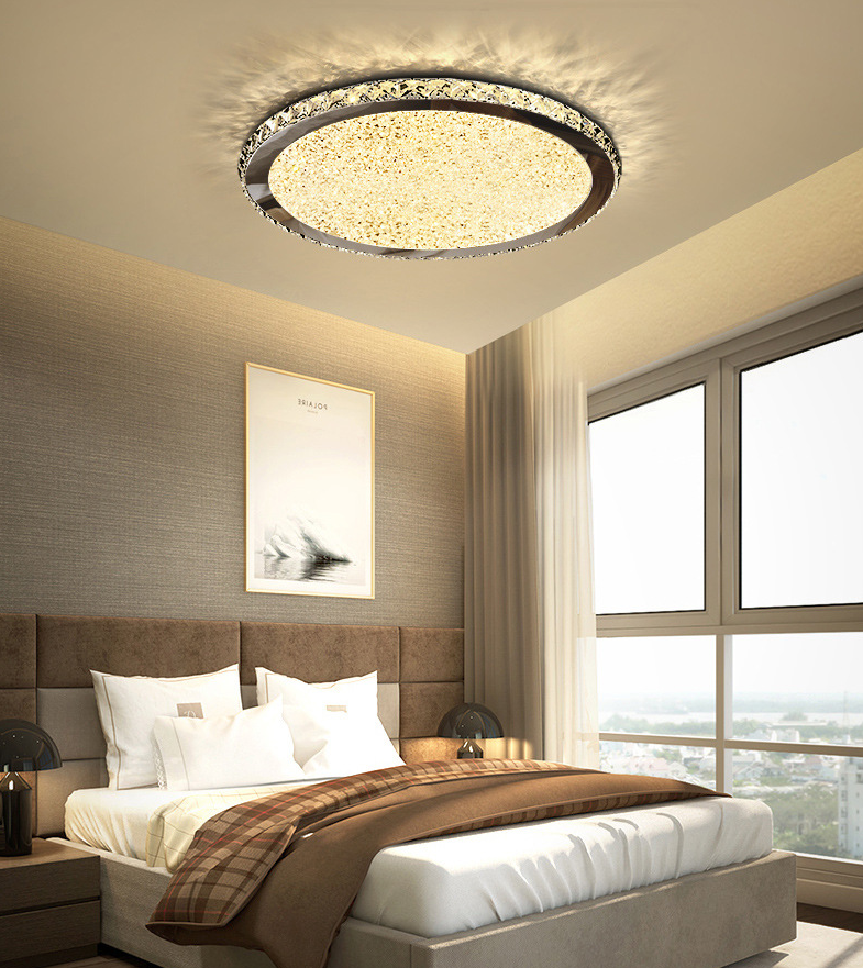Modern Minimalist Crystal Flush Mount Ceiling Lamp Round Shape LED Flush Mount Lighting for Bedroom