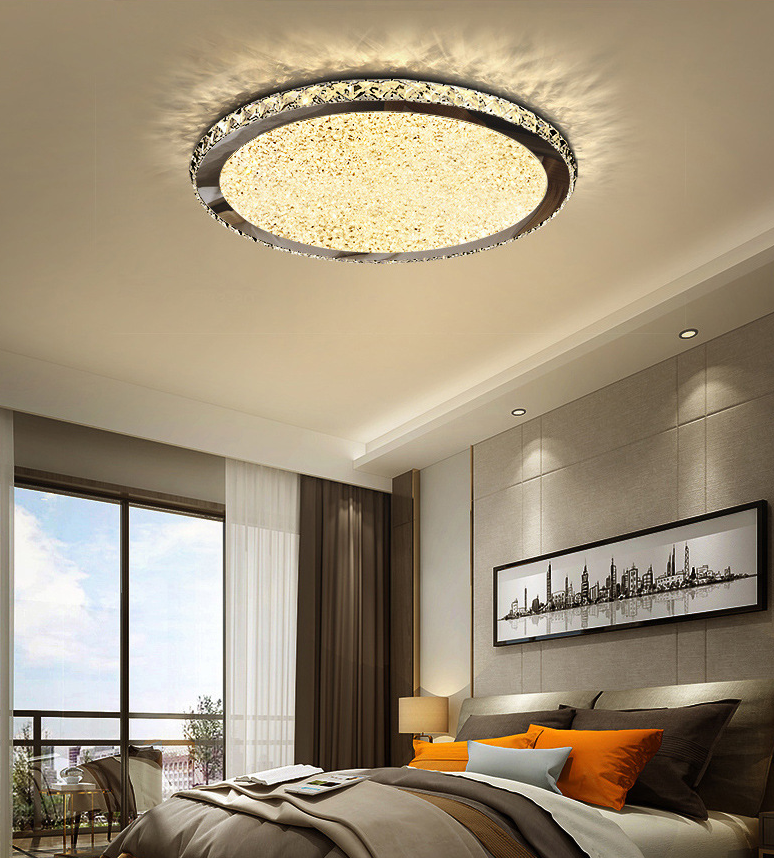 Modern Minimalist Crystal Flush Mount Ceiling Lamp Round Shape LED Flush Mount Lighting for Bedroom
