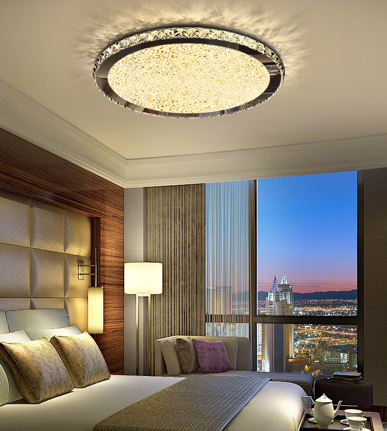 Modern Minimalist Crystal Flush Mount Ceiling Lamp Round Shape LED Flush Mount Lighting for Bedroom