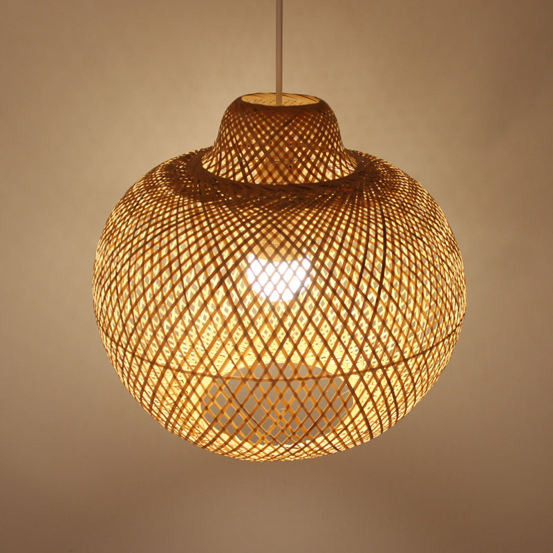 1 Bulb Handmade Pendant Lighting Modernist Bamboo Hanging Light Fixture in Wood